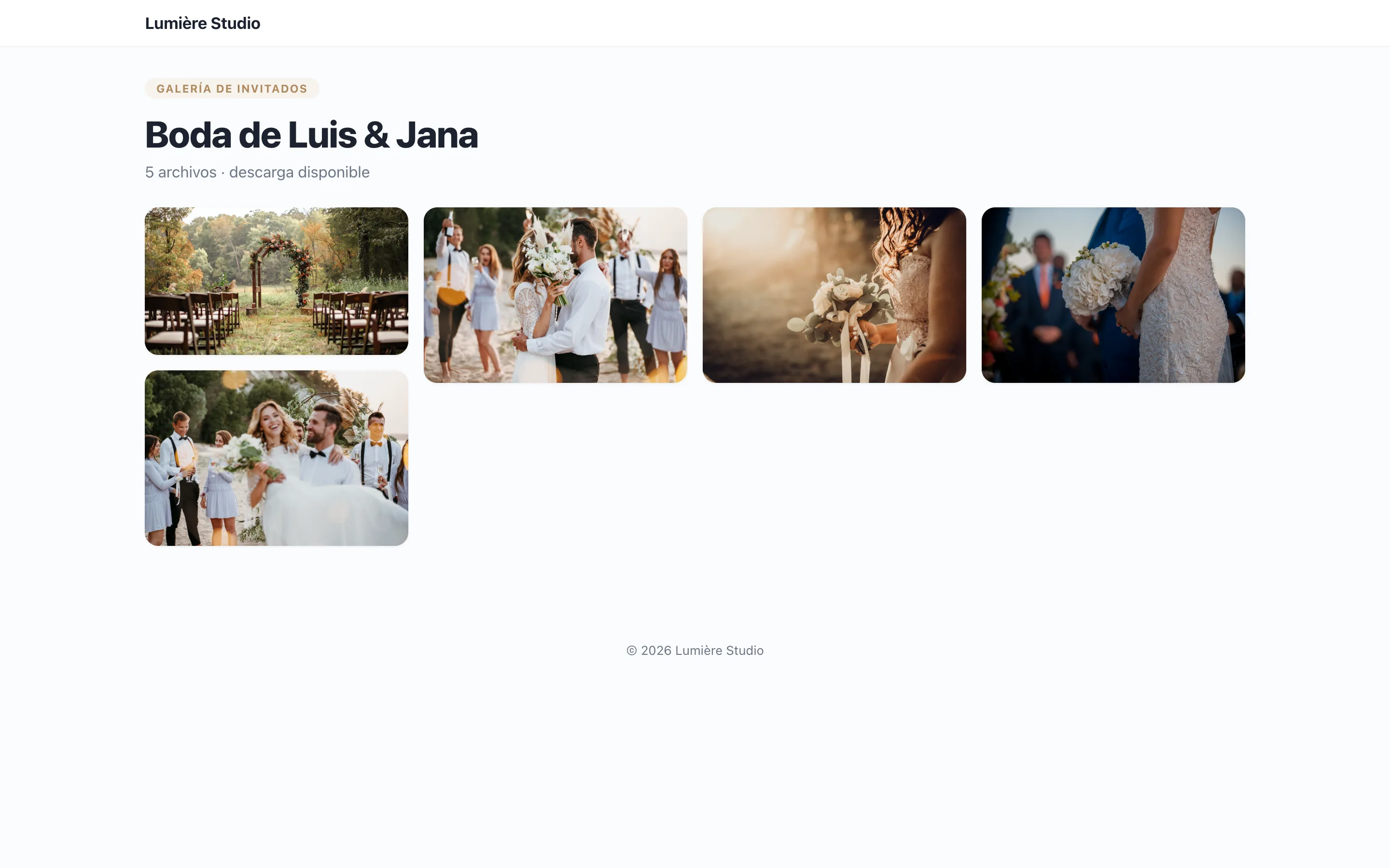 Galería privada de entrega de fotos con la marca del estudio